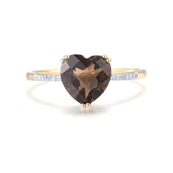 10k Gold Chocolate Quartz Diamond Ring Love Heart - Picture 2 of 3